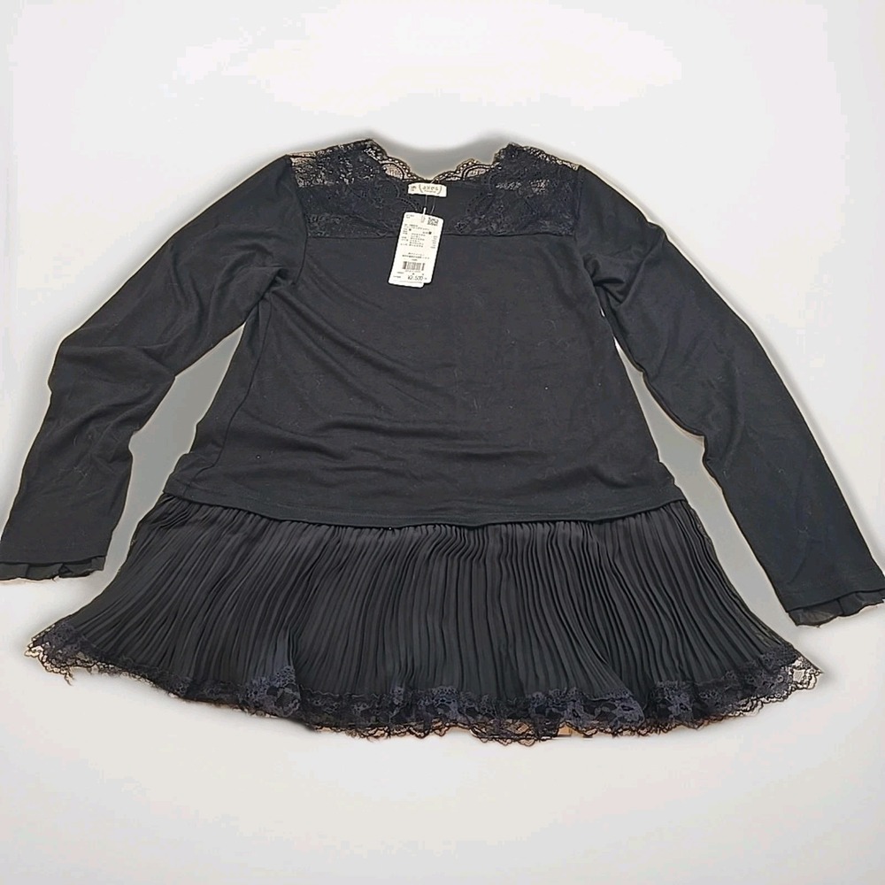 axes femme Blouse Tops‎ Medium Lace Pleated Black Lolita Hime Japan Kawaii